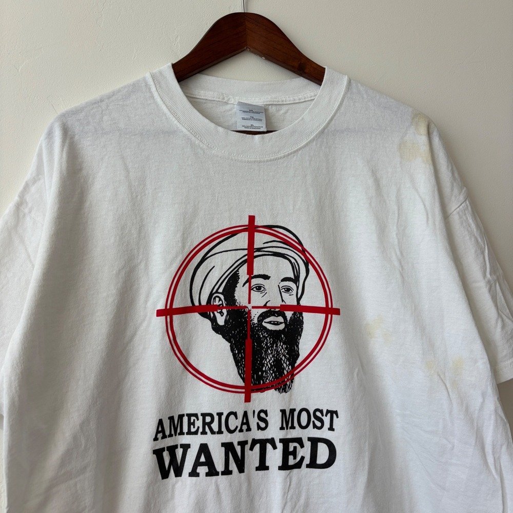 Vintage Gildan Americas Most Wanted Graphic T-Shirt White XL Political Tee